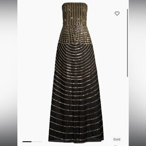 Aidan Mattox Gold and Black Strapless Gown